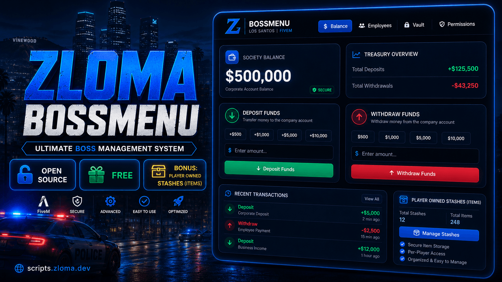 Zloma Bossmenu  ESX/QBCORE/QBOX preview