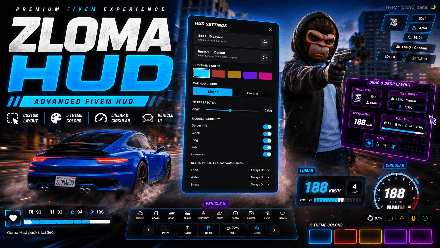 Zloma HUD [FREE][ESX][QBCORE][QBOX] Modern HUD Solution for FiveM preview
