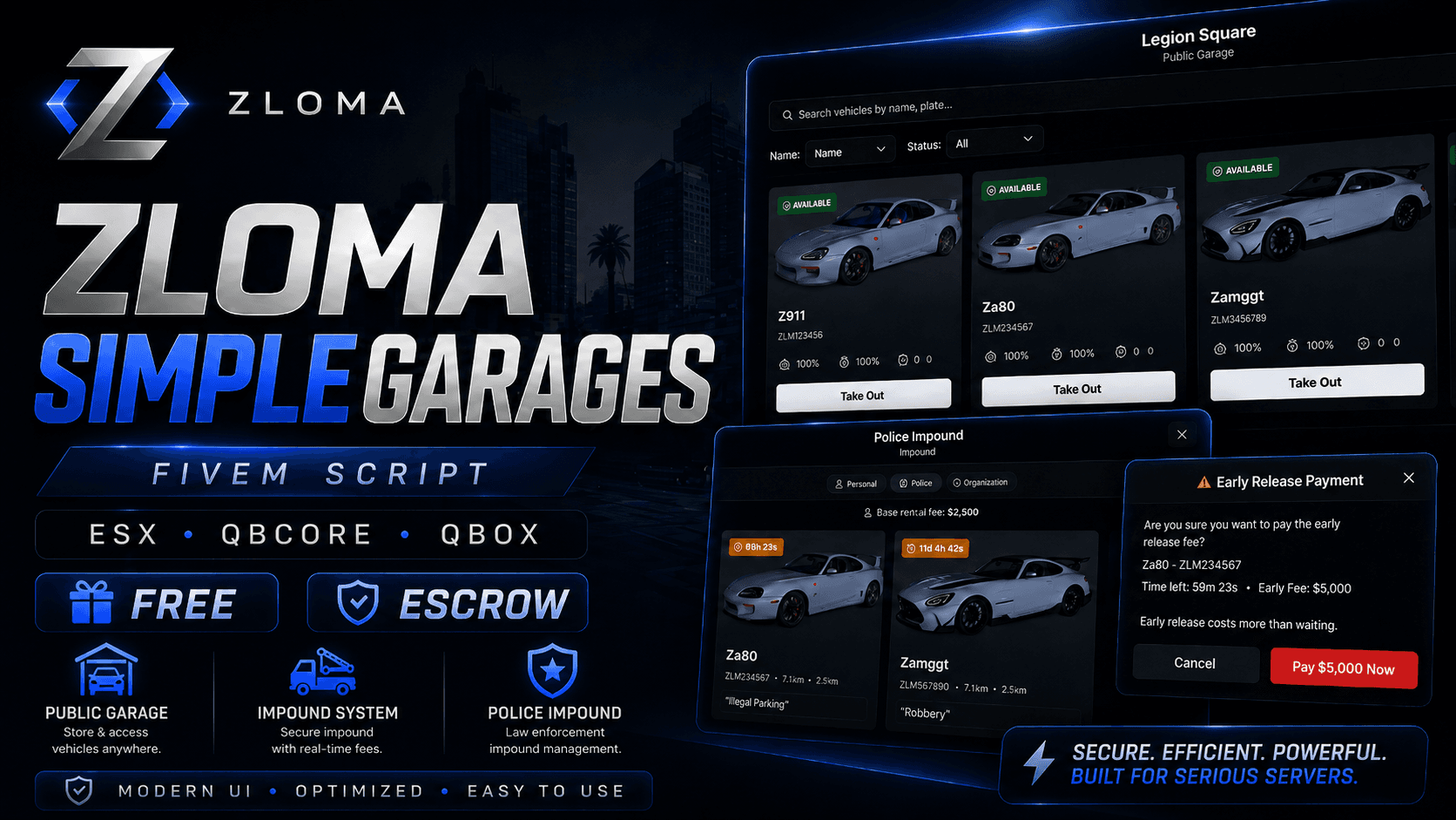 Zloma SimpleGarages [FREE] ESX/QBCORE/QBOX, a FiveM SCRIPTS resource for QBCORE, ESX, QBOX